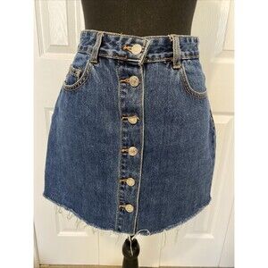 Pull & Bear Womens Button Front Dark blue  Denim Jean Skirt Sz M(28)